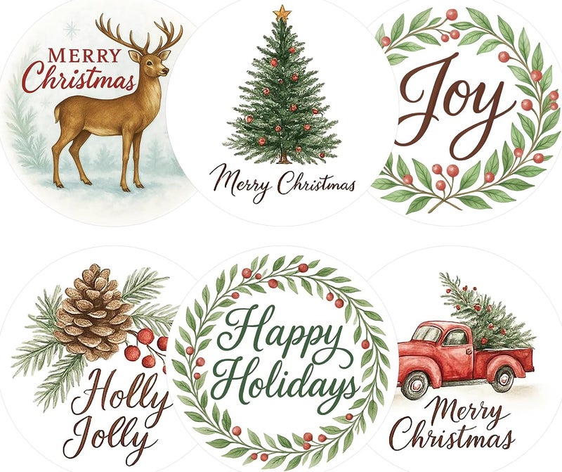 g2plus 120PCS Merry Christmas Stickers Gift Name Stickers Xmas Present Labels for Winter Holiday Seasonal Envelope Seals (Vintage Red Green) - Image 1